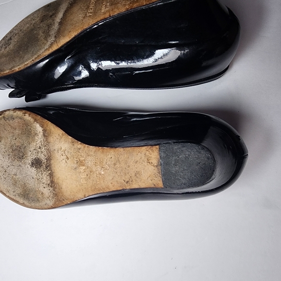 Vintage Fendi Wedge Heels Womems Size 7 Black patent leather - Picture 8 of 11
